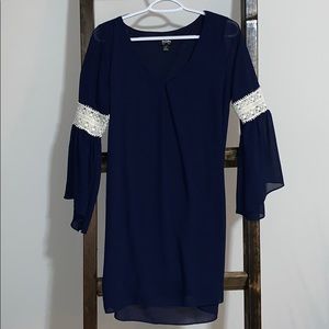 Navy and cream crochet 3/4 sleeve dress